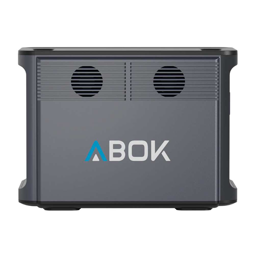 ABOK Ark2000 portable power station side view showing the ABOK logo and dual cooling fans