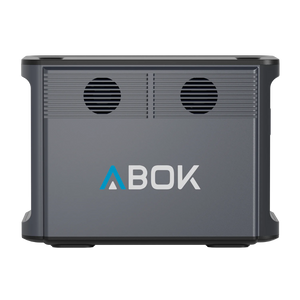 ABOK Ark2000 portable power station side view showing the ABOK logo and dual cooling fans