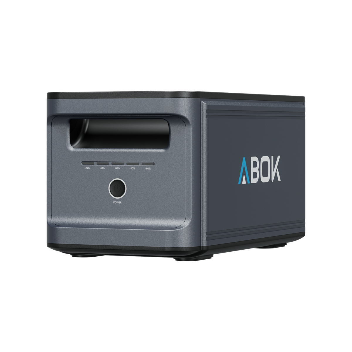 ABOK Ark2000E extra battery in an angled front product view showing the charge indicator and power button.