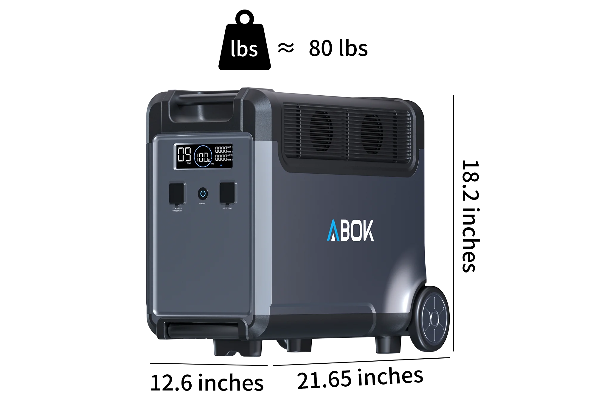 ABOK Ark3600 extra battery weight graphic with a front product view of the expansion battery.
