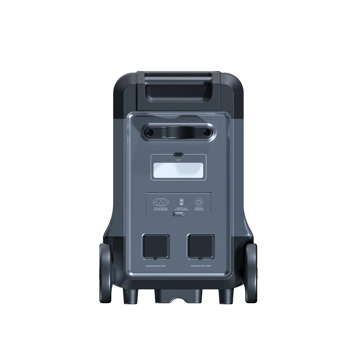 ABOK Ark3600 EU-spec rear view showing the light, charging inputs, DC output, and extra battery ports.