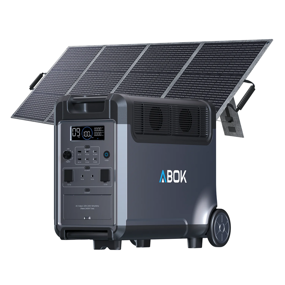 ABOK Ark3600 EU-spec portable power station with a 200W foldable solar panel.