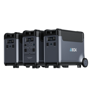 ABOK Ark3600 EU-spec portable power station with two matching extra batteries for expanded capacity.
