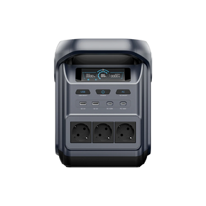 ABOK Elux 1 EU-spec portable power station shown from the front with three AC outlets.