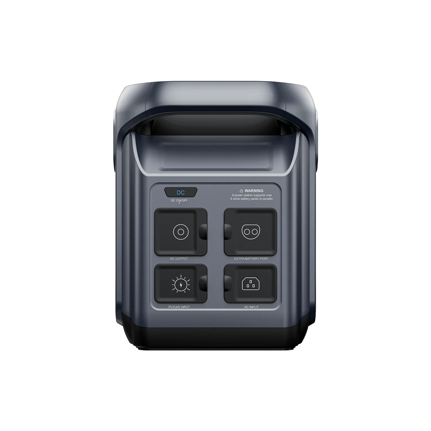 ABOK Elux 1 EU-spec rear view showing charging inputs, DC outputs and expansion battery port.